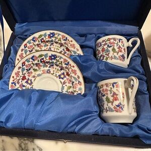Handmade Turkish Kutahya Porcelain Floral Espresso Cup and Saucer Set